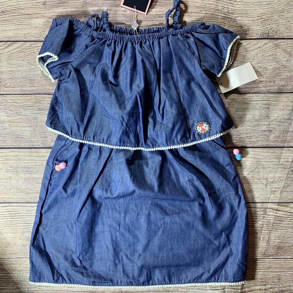Andy & Evan NWT‎ chambray Dress 5T With pompoms